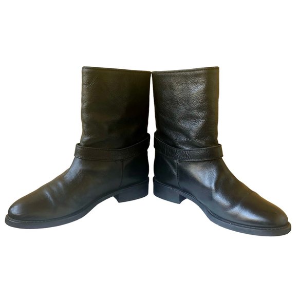 MADEWELL 1937 Biker Moto Boot Black Leather Pull On Ankle Strap Womens 7 - Picture 10 of 16